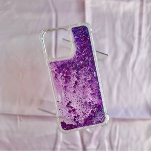 iPhone 14 Pro Max Case Purple Hearts waterfall glitter NWOT